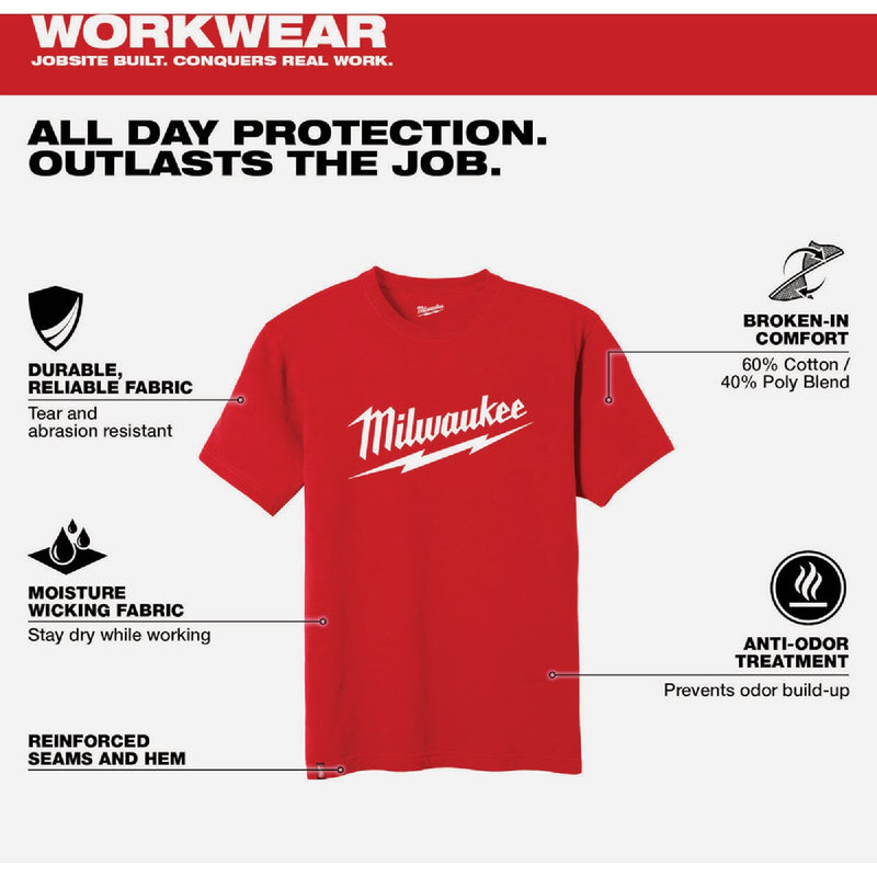 Milwaukee 2XL Red Short Sleeve Men's Heavy-Duty T-Shirt