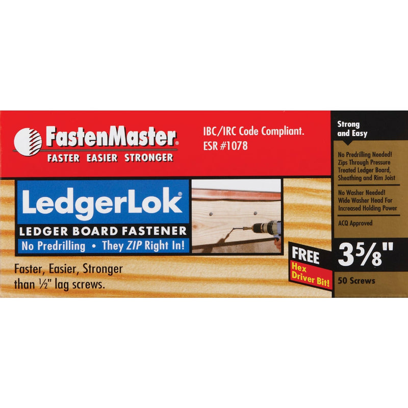 FastenMaster LedgerLok 0.305 In. x 3-5/8 In. Coarse Steel Hex-Head Ledger Board Fasteners (50 Ct. Box)