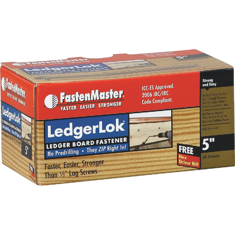 FastenMaster LedgerLok 0.305 In. x 5 In. Coarse Steel Hex-Head Ledger Board Fasteners (50 Ct. Box)