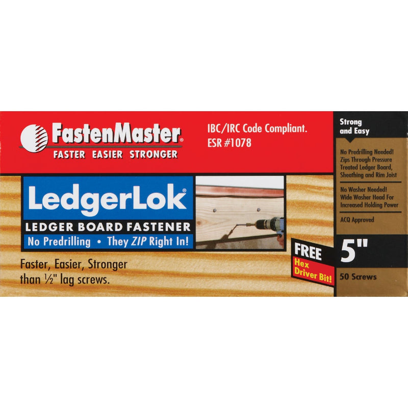 FastenMaster LedgerLok 0.305 In. x 5 In. Coarse Steel Hex-Head Ledger Board Fasteners (50 Ct. Box)