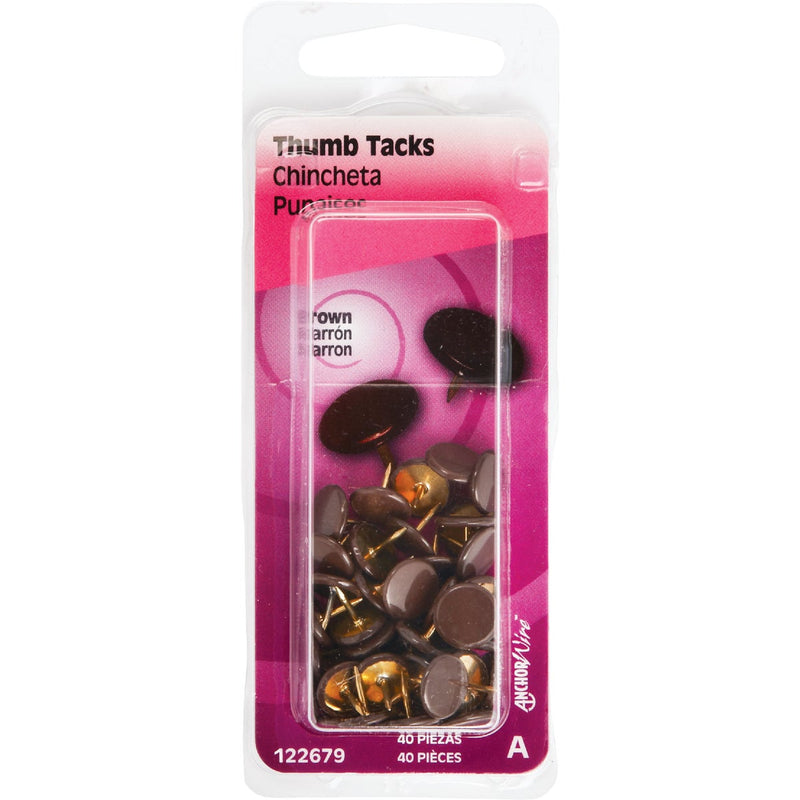 Hillman Anchor Wire Brown 23/64 In. x 15/64 In. Thumb Tack (40 Ct.)