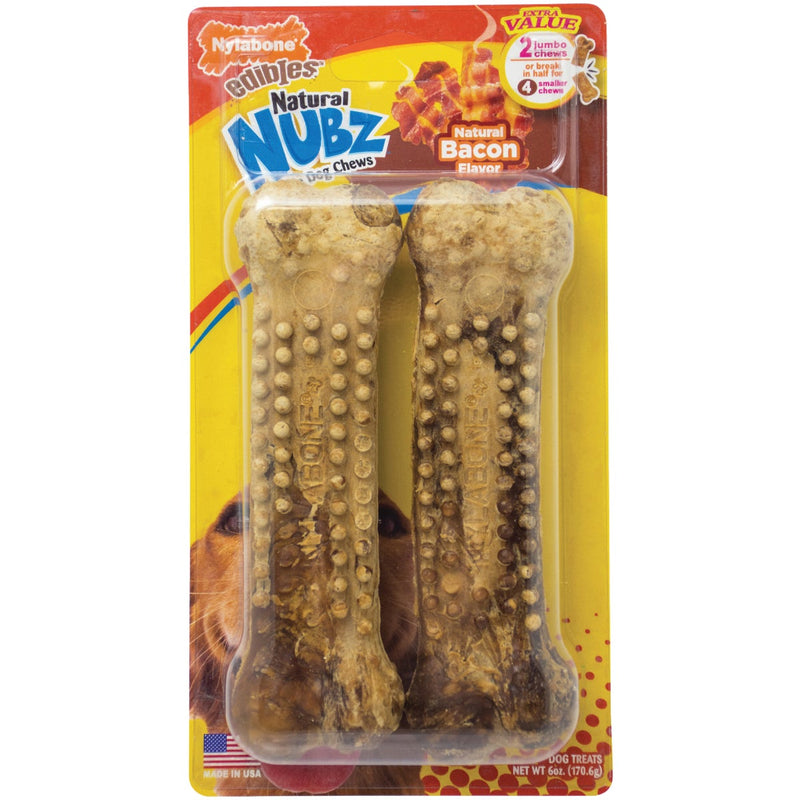 Nylabone Nubz Natural Long Lasting Edible Bacon Flavor XL Jumbo Dog Chews (2-Pack)