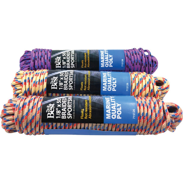 Do it Best 1/8 In. x 50 Ft. Assorted Colors Braided Sportsman Polypropylene Packaged Rope