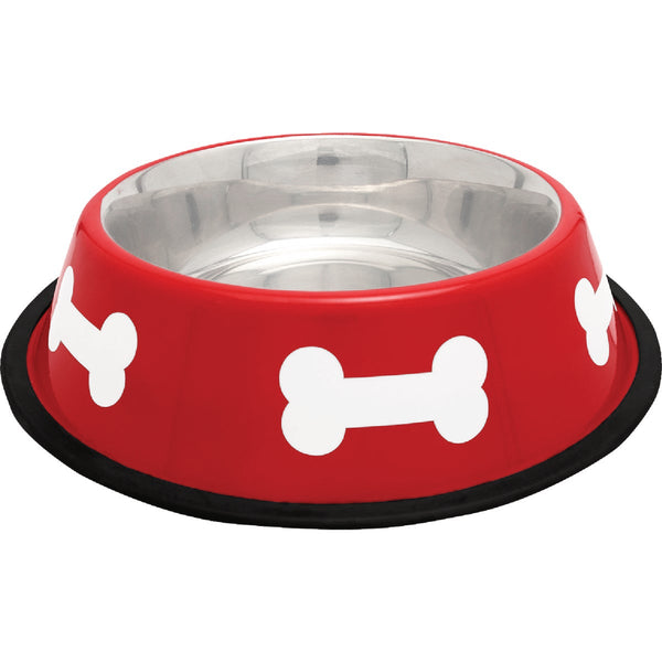 Westminster Pet Ruffin' it Stainless Steel Round 32 Oz. Pet Food Bowl, Red & White