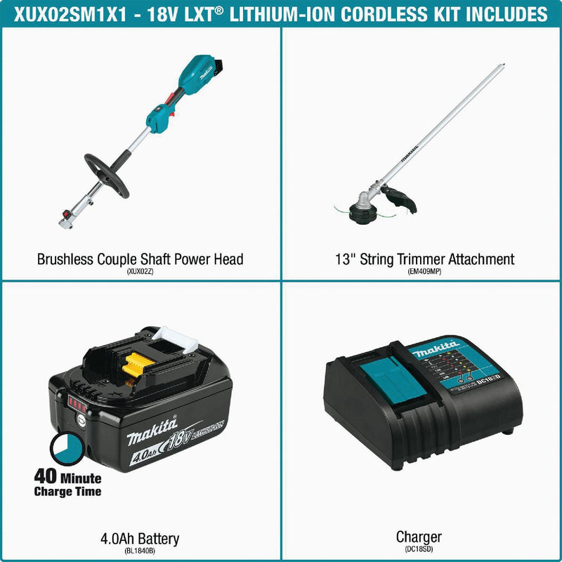 Makita 18V LXT Brushless Cordless Couple Shaft Power Head Kit with 13 In. String Trimmer Attachment