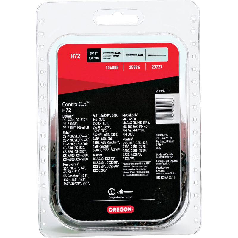 Oregon H72 ControlCut Saw Chain for 18 in. Bar - 72 Drive Links - fits Echo, Craftsman, Homelite, Poulan, Husqvarna, Makita and others