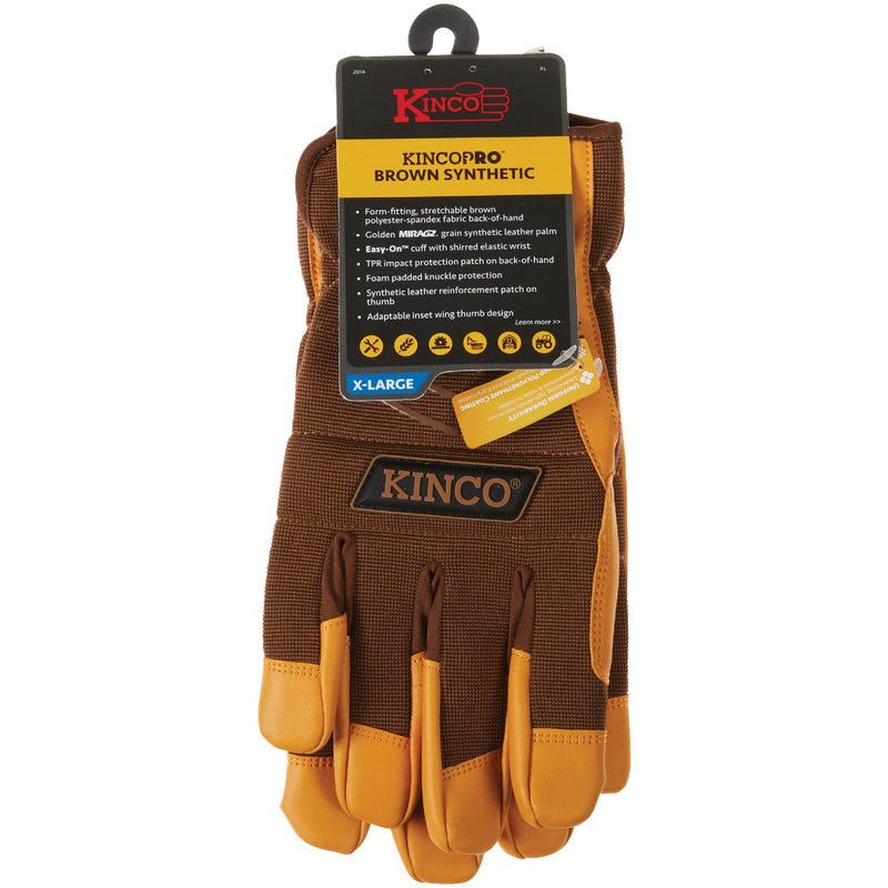 KincoPro Men's XL Brown Polyester-Spandex Back Synthetic Leather Work Glove