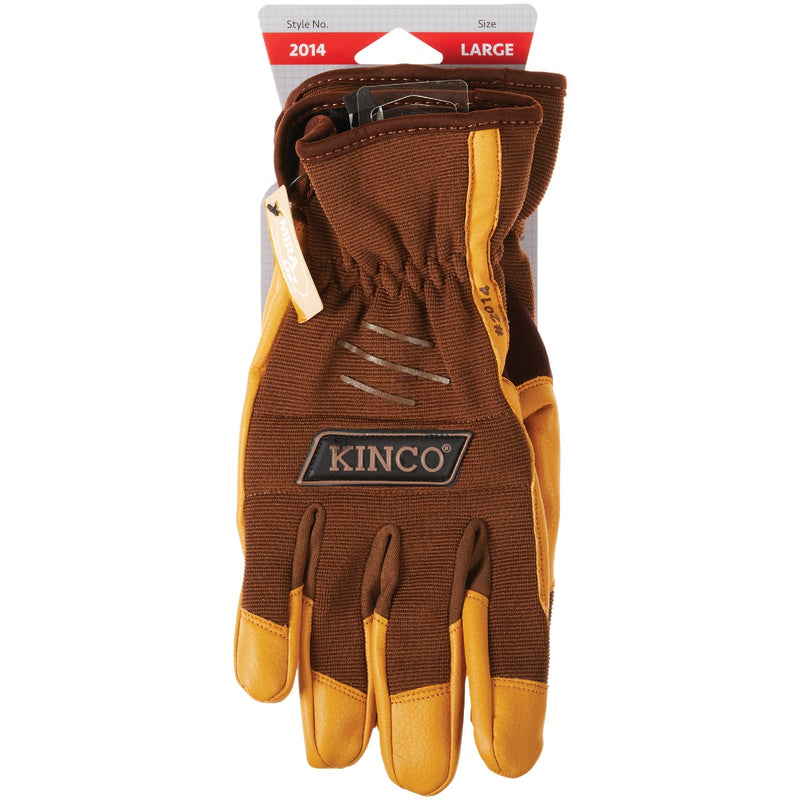 KincoPro Men's Large Brown Polyester-Spandex Back Synthetic Leather Work Glove