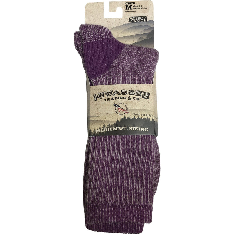 Hiwassee Trading Company Women's Medium Lavender Medium Weight Hiking Crew Sock