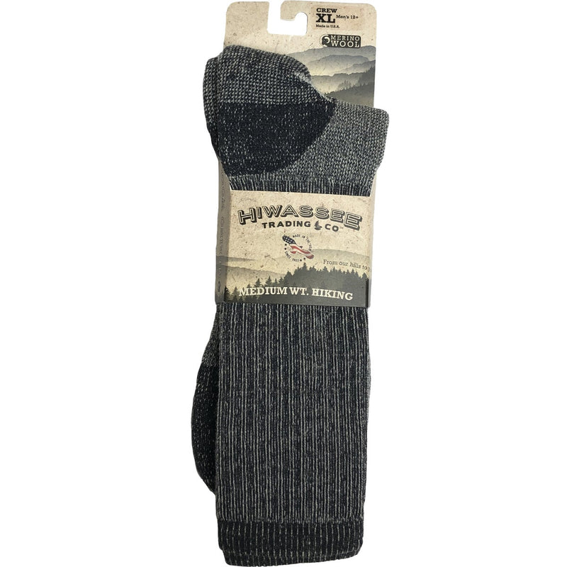 Hiwassee Trading Company Men's Large Charcoal Medium Weight Hiking Crew Sock