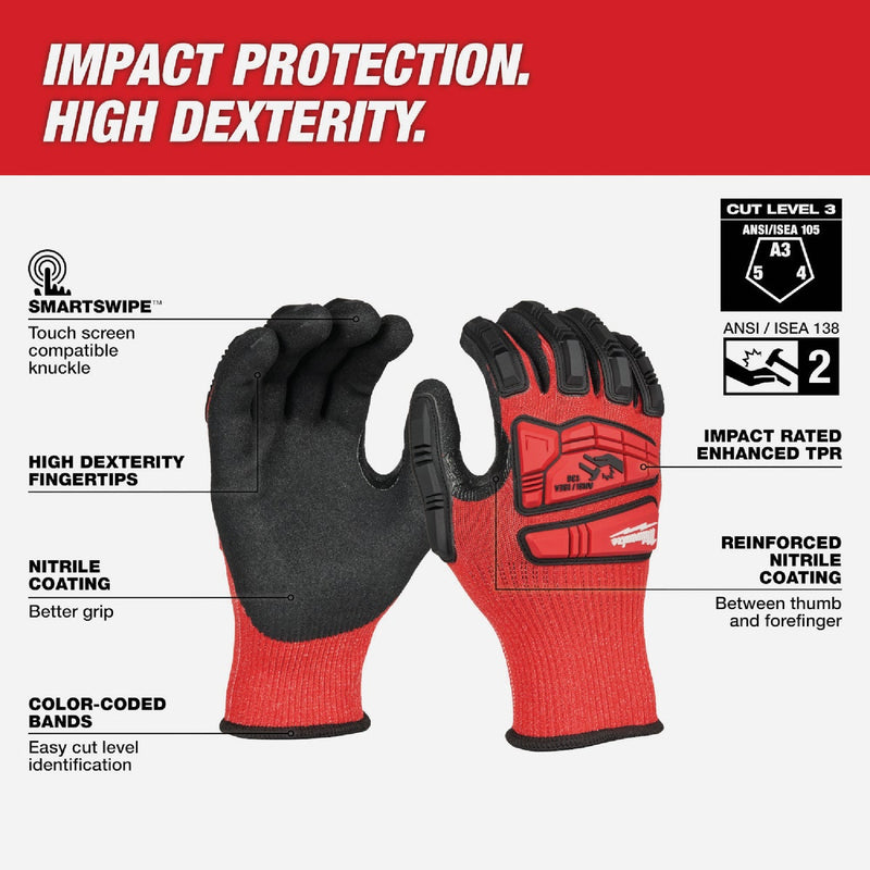 Milwaukee Impact Cut Level 3 Large Unisex Nitrile Dipped Work Gloves