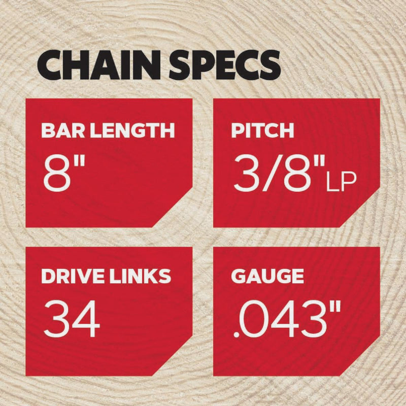 Oregon AdvanceCut R34 Polesaw Chain for 8 in. Bar - 34 Drive Links - Fits Poulan, Remington, Craftsman, Black + Decker, Ryobi, Dewalt and more