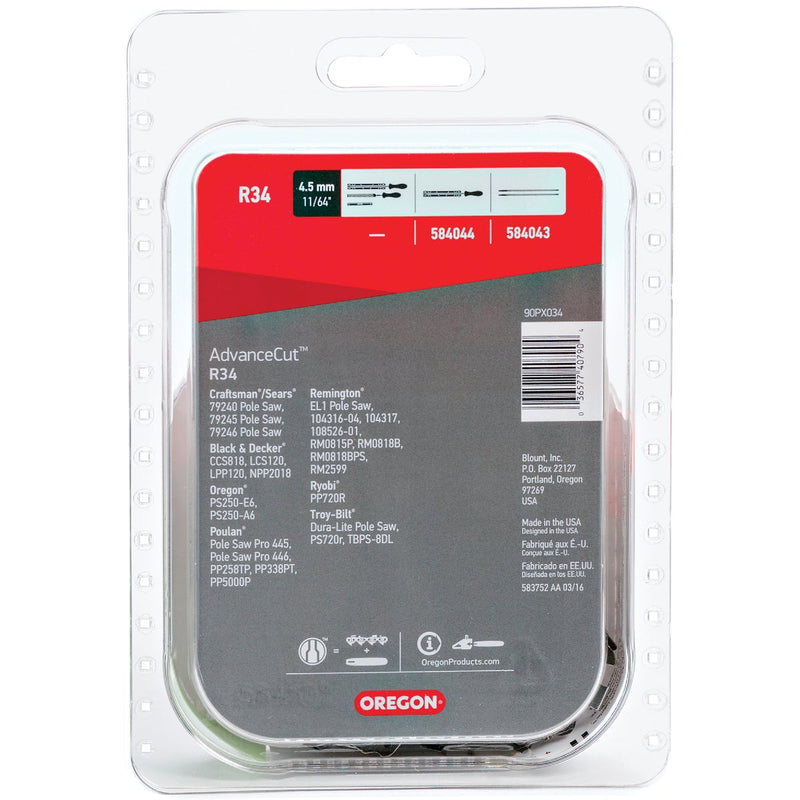 Oregon AdvanceCut R34 Polesaw Chain for 8 in. Bar - 34 Drive Links - Fits Poulan, Remington, Craftsman, Black + Decker, Ryobi, Dewalt and more