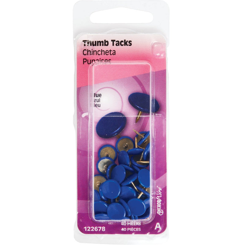 Hillman Anchor Wire Blue 23/64 In. x 15/64 In. Thumb Tack (40 Ct.)