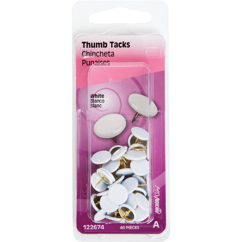 Hillman Anchor Wire White 23/64 In. x 15/64 In. Thumb Tack (40 Ct.)