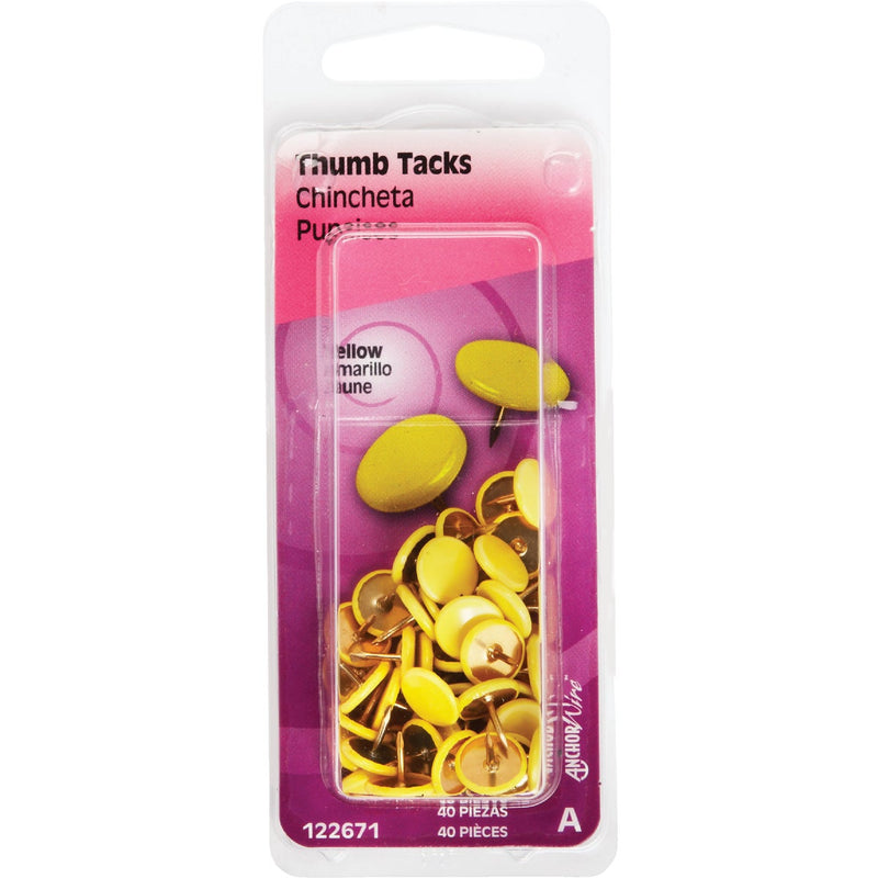 Hillman Anchor Wire Yellow 23/64 In. x 15/64 In. Thumb Tack (40 Ct.)