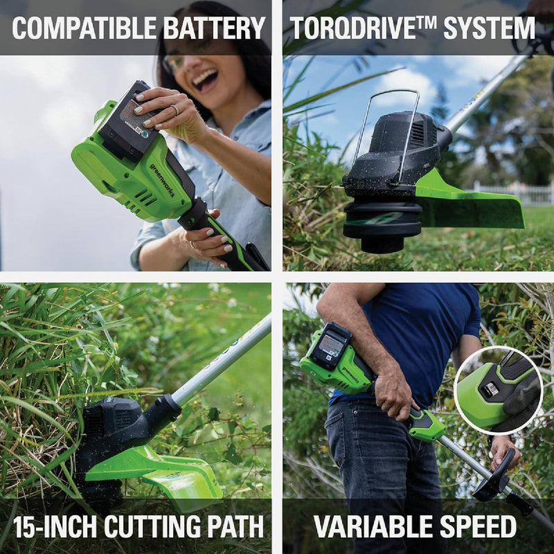 Greenworks 24V (2 x 24V) 15 In. Brushless String Trimmer with (2) 2.0 Ah Batteries & Charger