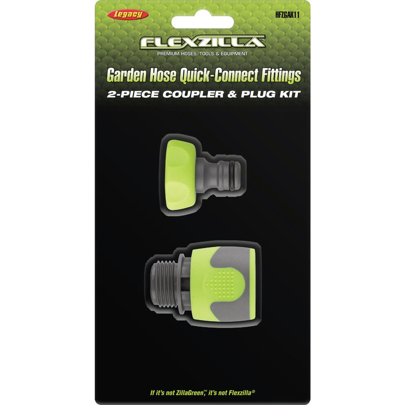 Flexzilla Standard Garden Hose Quick-Connect Coupler & Plug Kit, ZillaGreen (2-Piece)