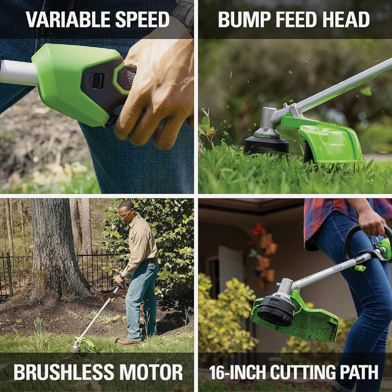Greenworks 24V (2 x 24V) 16 In. Brushless Attachment Capable String Trimmer with (2) 4.0 Ah USB Batteries & Charger