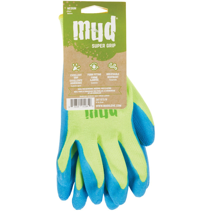 Mud Super Grip Women's Medium Latex Coated Lime Green Garden Glove