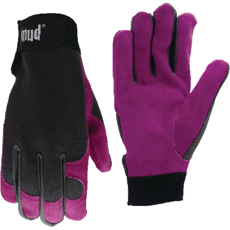 Mud Women's Medium/Large Split Leather Magenta High Dexterity Garden Glove