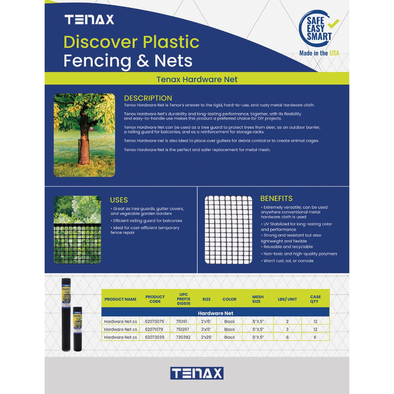 Tenax 2 Ft. H. x 15 Ft. L. Plastic Hardware Netting Garden Fence, Black