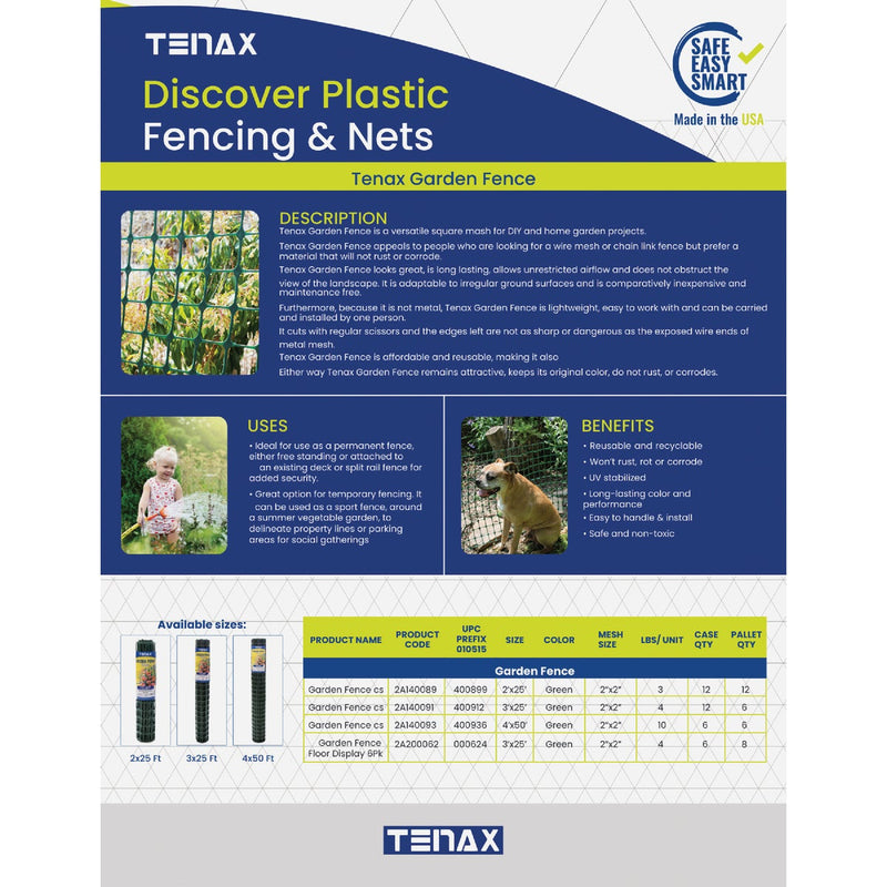 Tenax 2 Ft. H. x 25 Ft. L. High-Density Polyethylene Garden Fence, Green