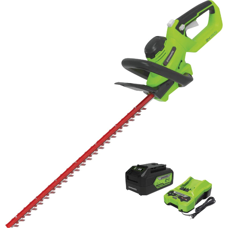 Greenworks 24V 22 In. Cordless Hedge Trimmer with 4.0 Ah USB Battery & Charger