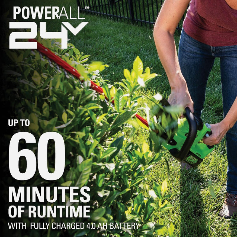 Greenworks 24V 22 In. Cordless Hedge Trimmer with 4.0 Ah USB Battery & Charger