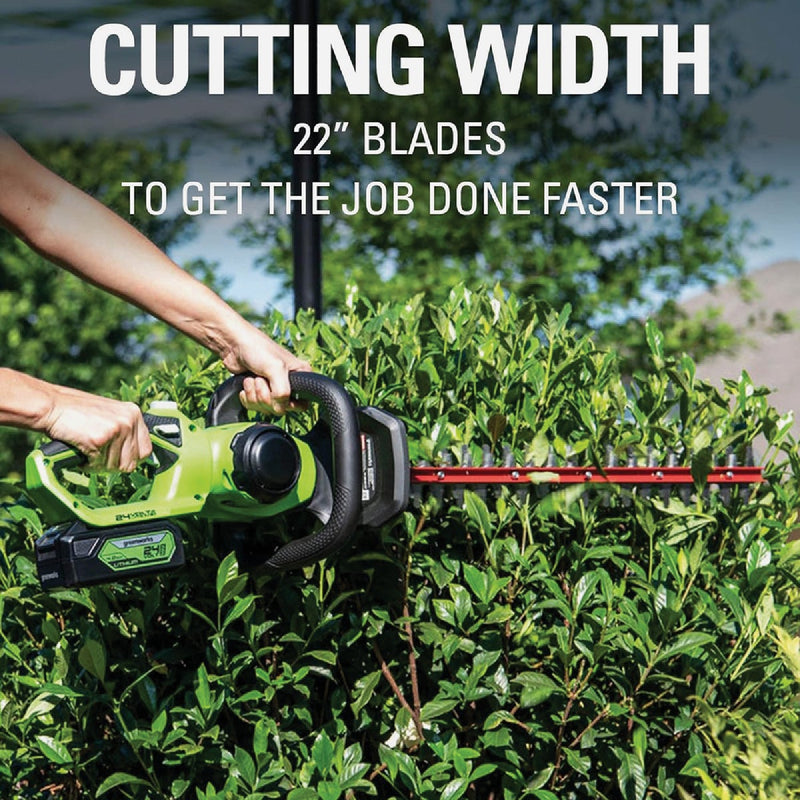 Greenworks 24V 22 In. Cordless Hedge Trimmer with 4.0 Ah USB Battery & Charger