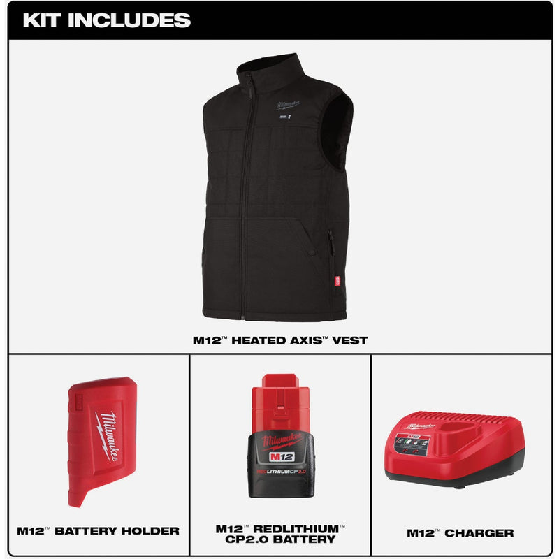 Milwaukee M12 AXIS Men's Black Cordless Heated Vest Kit, 2XL