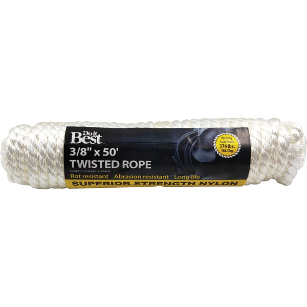 Do it Best 3/8 In. x 50 Ft. White Twisted Nylon Packaged Rope