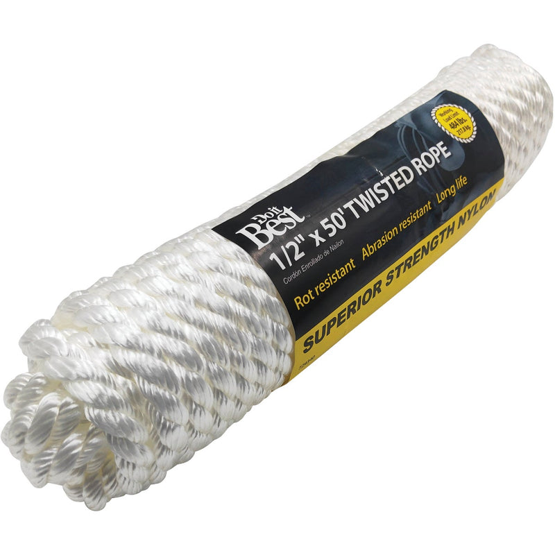 Do it Best 1/2 In. x 50 Ft. White Twisted Nylon Packaged Rope