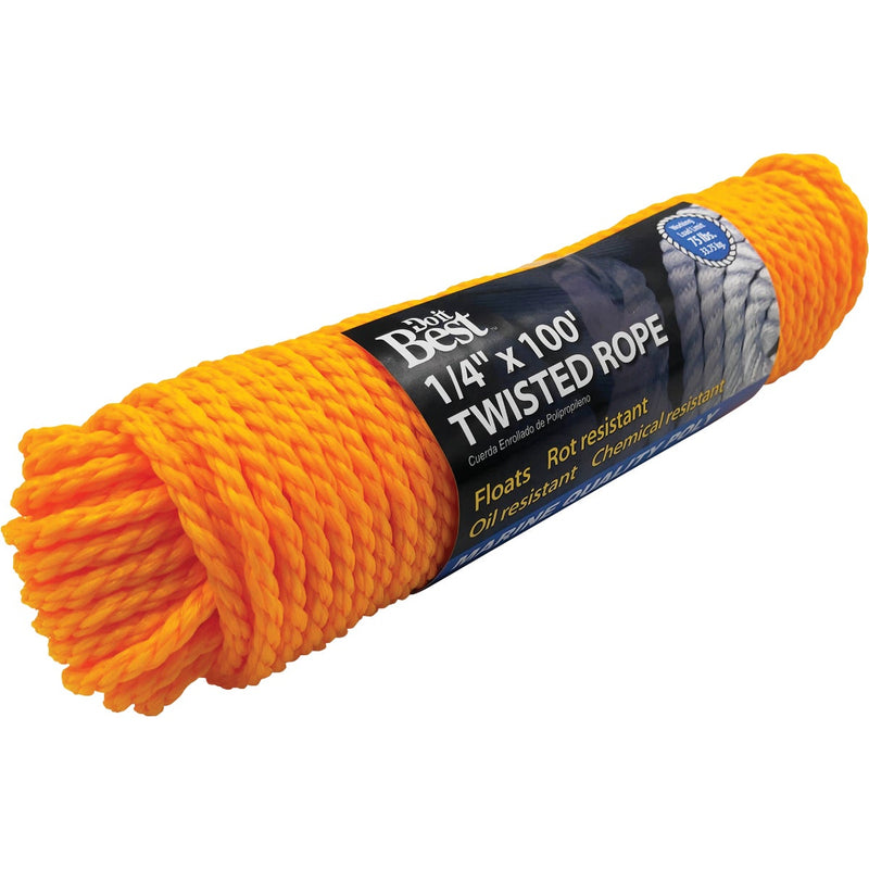 Do it Best 1/4 In. x 100 Ft. Yellow Twisted Polypropylene Packaged Rope