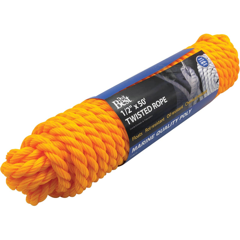 Do it Best 1/2 In. x 50 Ft. Yellow Twisted Polypropylene Packaged Rope