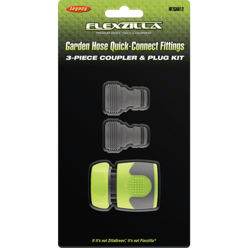 Flexzilla Standard Garden Hose Quick-Connect Coupler & Plug Kit, ZillaGreen (3-Piece)