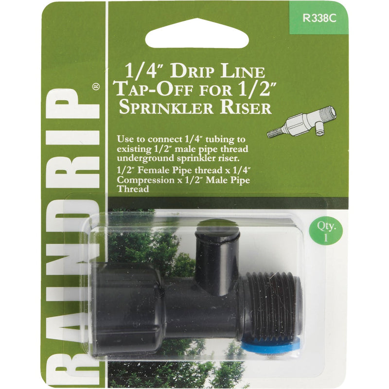 Raindrip 1/2 In. Female Pipe Thread x 1/4 In. Barb x 1/2 In. Male Pipe Thread Drip Line Tap-Off Sprinkler-To-Drip-Adapter