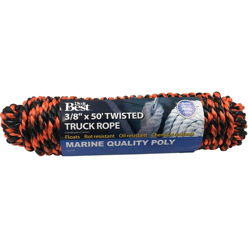 Do it Best 3/8 In. x 50 Ft. Orange & Black Truck Polypropylene Packaged Rope