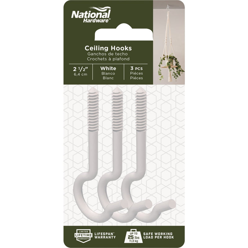 National 2-1/2 In. White Ceiling Hook (3-Pack)