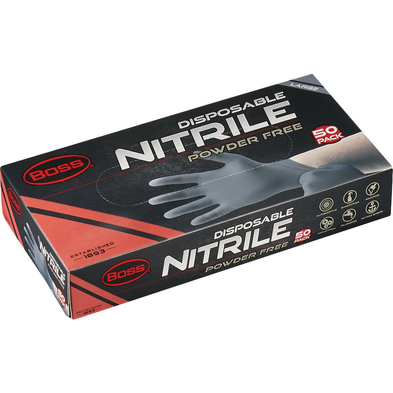 Boss Large Black Nitrile 4 Mil Disposable Gloves (50-Pack)