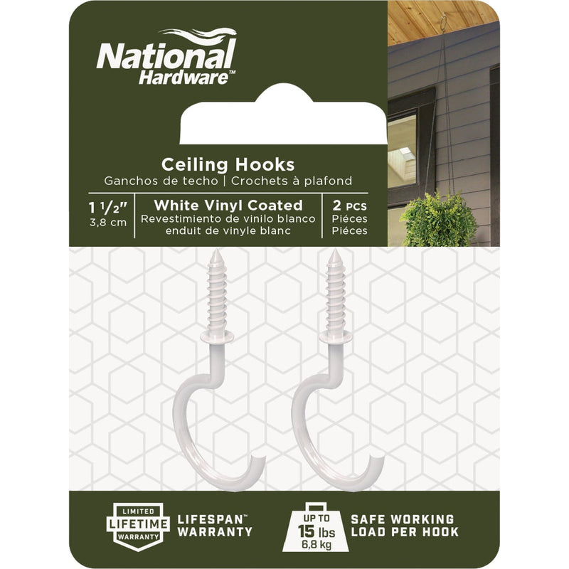 National White Vinyl-Coated Ceiling Hook (2-Pack)