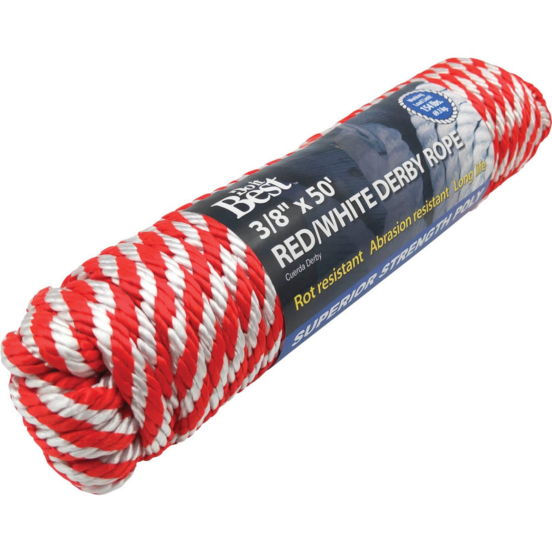 Do it Best 3/8 In. x 50 Ft. Red & White Derby Polypropylene Packaged Rope