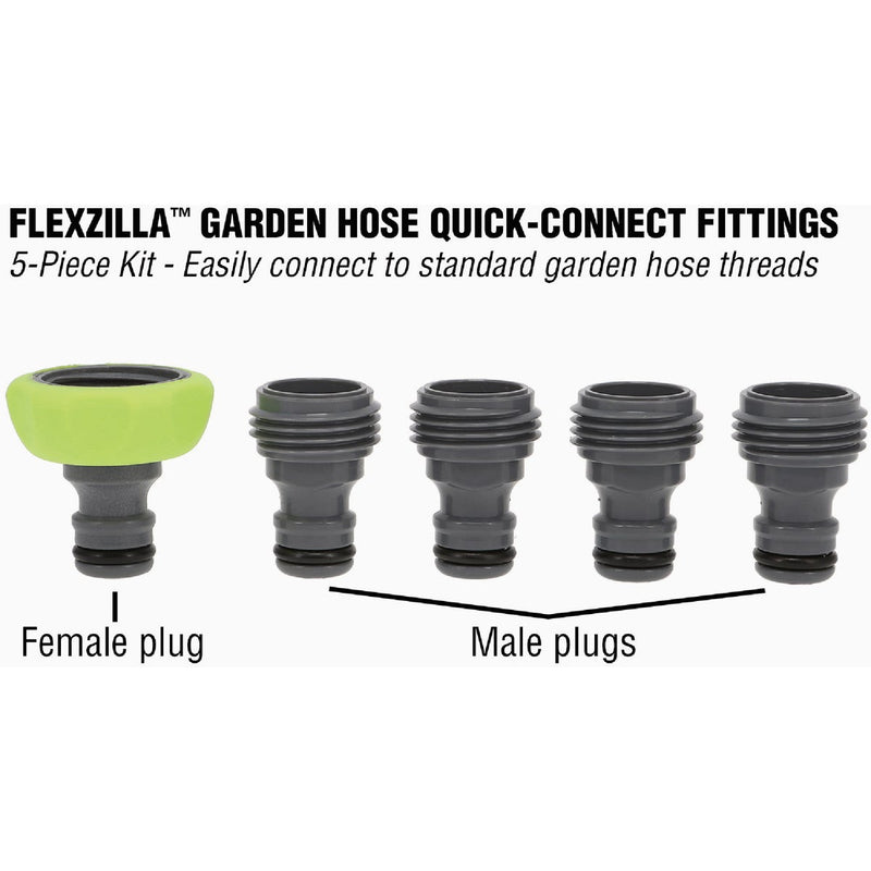 Flexzilla Standard Garden Hose Quick-Connect Fitting Plug Kit, ZillaGreen (5-Piece)