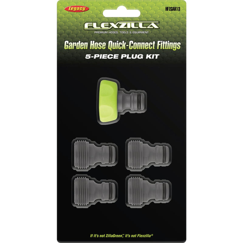 Flexzilla Standard Garden Hose Quick-Connect Fitting Plug Kit, ZillaGreen (5-Piece)