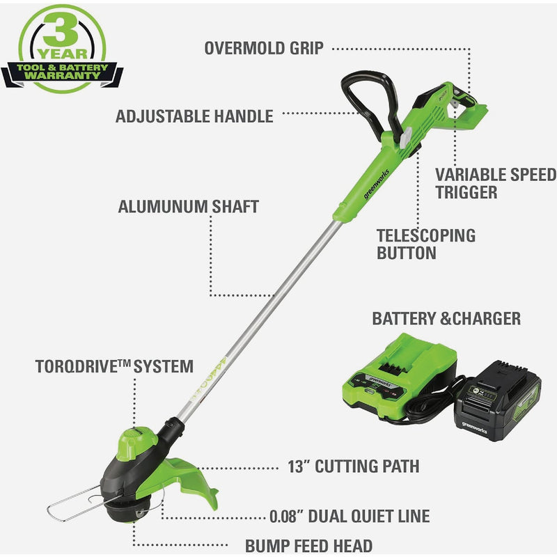 Greenworks 24V 13 In. String Trimmer with 4.0 Ah Battery & Charger