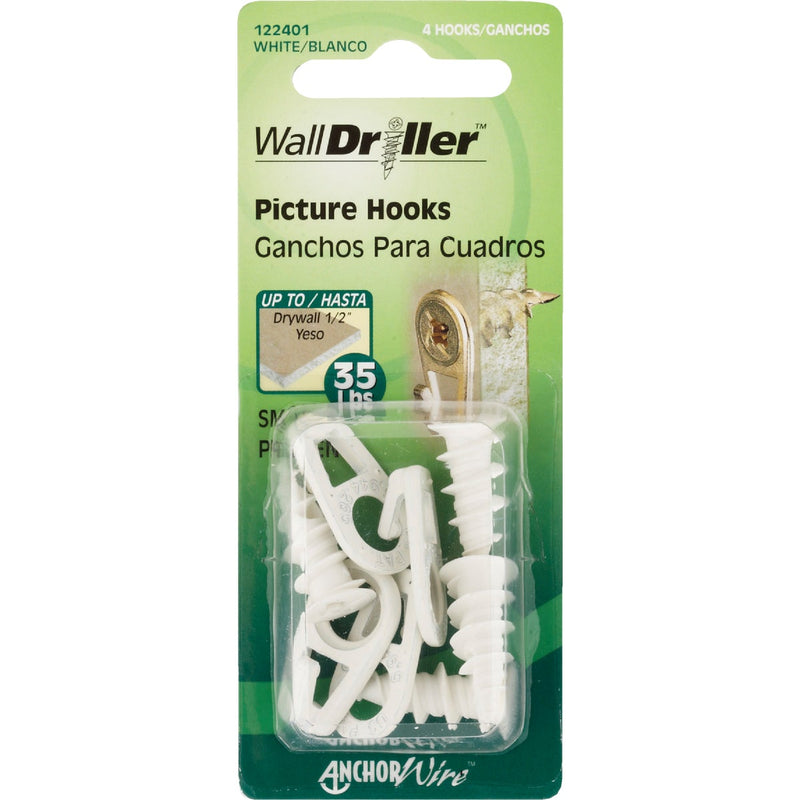 Hillman Anchor Wire 35 Lb. Capacity White Self-Drilling Wall Driller Picture Hanger (4-Count)