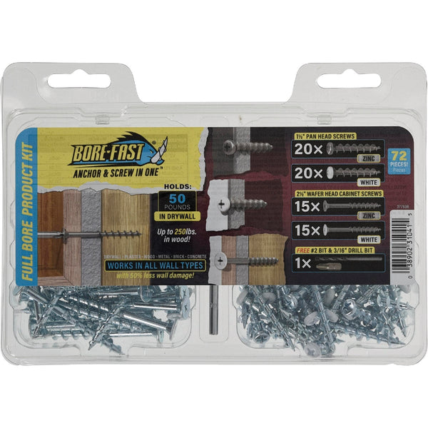 Bore-Fast Pan & Wafer Head Anchor & Screw in One Kit (72-Piece)