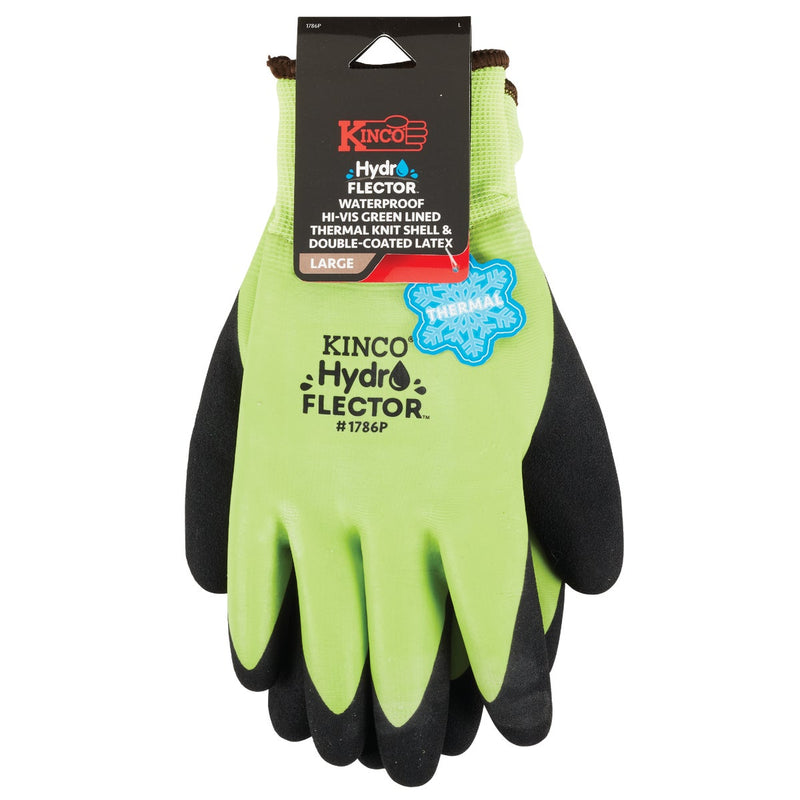Kinco HydroFlector Men's Large Hi-Vis Green Waterproof Latex Coated Winter Work Glove