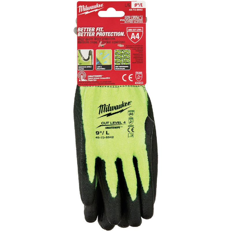 Milwaukee Unisex Medium Cut Level 4 High Vis Polyurethane Dipped Glove