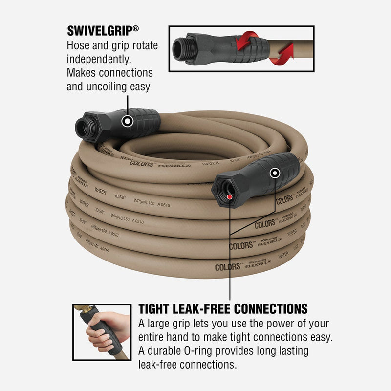 Flexzilla Colors 5/8 In. Dia. x 50 Ft. L. Drinking Water Safe Garden Hose with SwivelGrip Connections